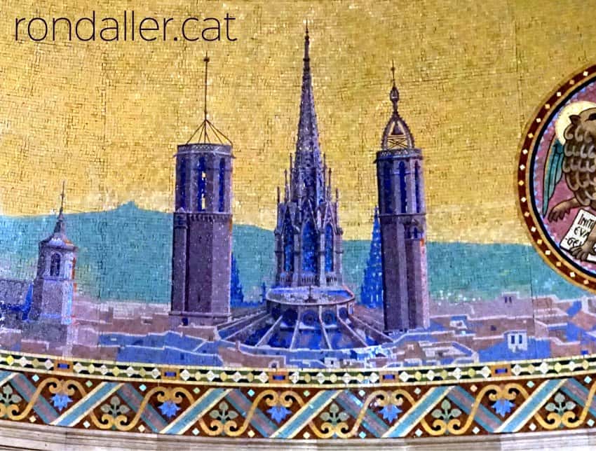 Basílica de Sant Josep Oriol. Detall del mosaic de la cúpula de l'absis executat per Lluís Bru i Salelles.