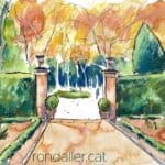 Aquarel·la amb una vista dels Jardins de la Tamarita de Barcelona.