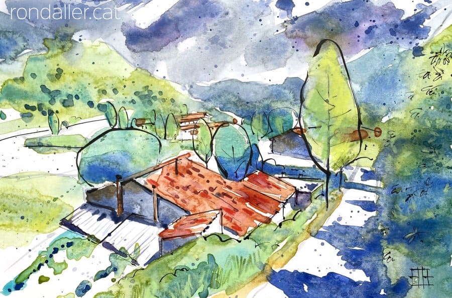 Aquarel·la amb una vista de la població d'Ogassa.