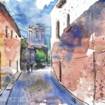 Aquarel·la amb una vista de Sant Jaume de Sant Pol de la Bisbal.