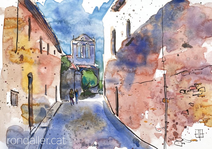 Aquarel·la amb una vista de Sant Jaume de Sant Pol de la Bisbal.