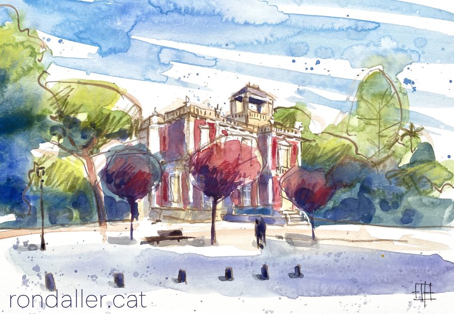 Aquarel·la amb una vista del museu Can Tinturé d'Esplugues de Llobregat.