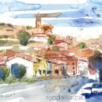 Aquarel·la amb una vista del poble de Corbera d'Ebre.