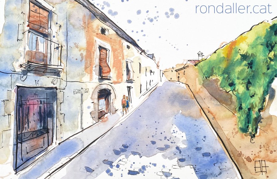 Aquarel·la amb una vista del carrer Lledó d'Argentona.