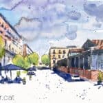 Aquarel·la amb una vista del barri de la Ribera edificat al segle XIX.