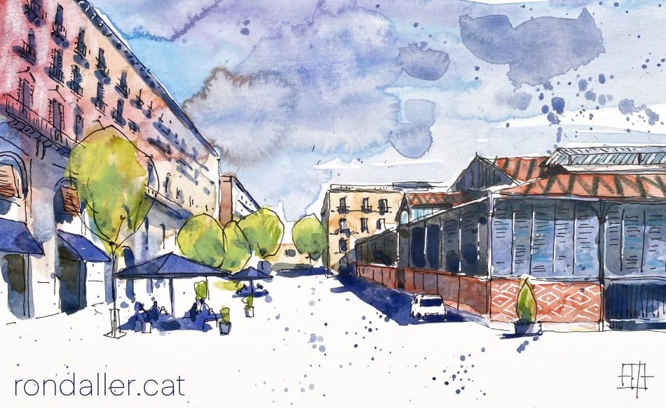 Aquarel·la amb una vista del barri de la Ribera edificat al segle XIX.