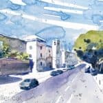 Aquarel·la amb una vista del Mosteiro da Madre de Deus on s'allotja el Museu Nacional do Azulejo de Lisboa.