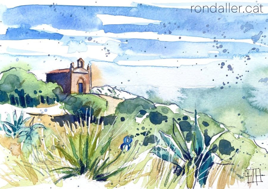 Aquarel·la amb una imatge de l'ermita montserratina de Sant Joan.