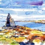 Aquarel·la amb una vista de la costa des de la torre de San Sadurniño.