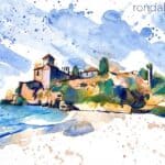Aquarel·la amb una vista de Tamarit de Mar amb el castell.