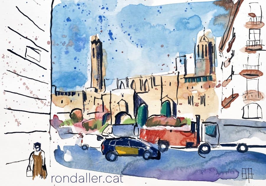 Vista del Barri Gòtic de Barcelona des de la Via Laietana.