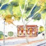 Aquarel·la amb una vista de l'edifici del Canal de la Infanta.