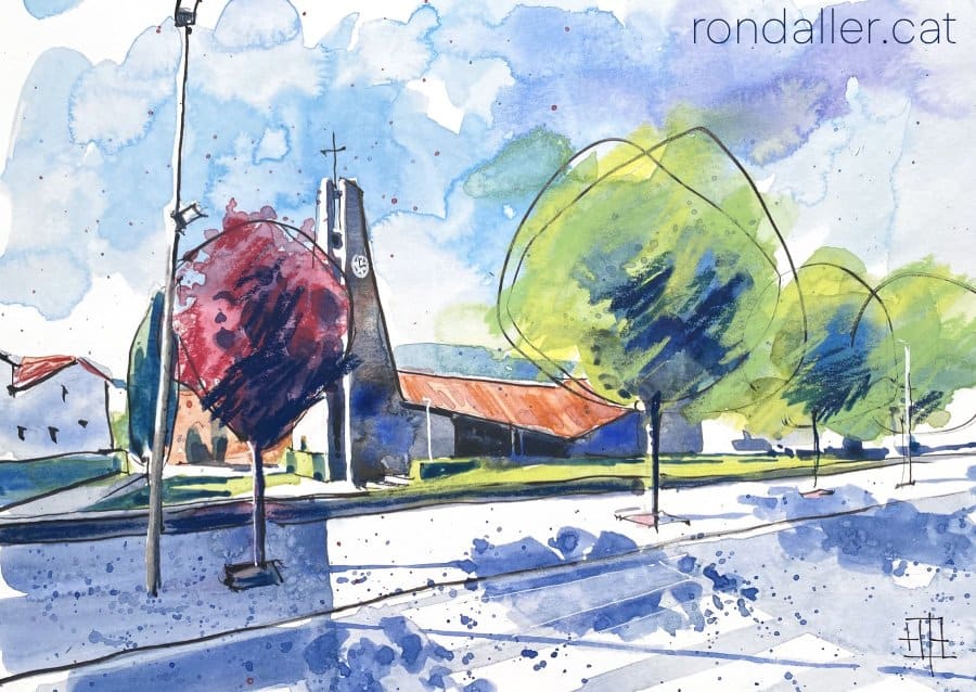 Aquarel·la amb una vista exterior del temple edificat el 1969.