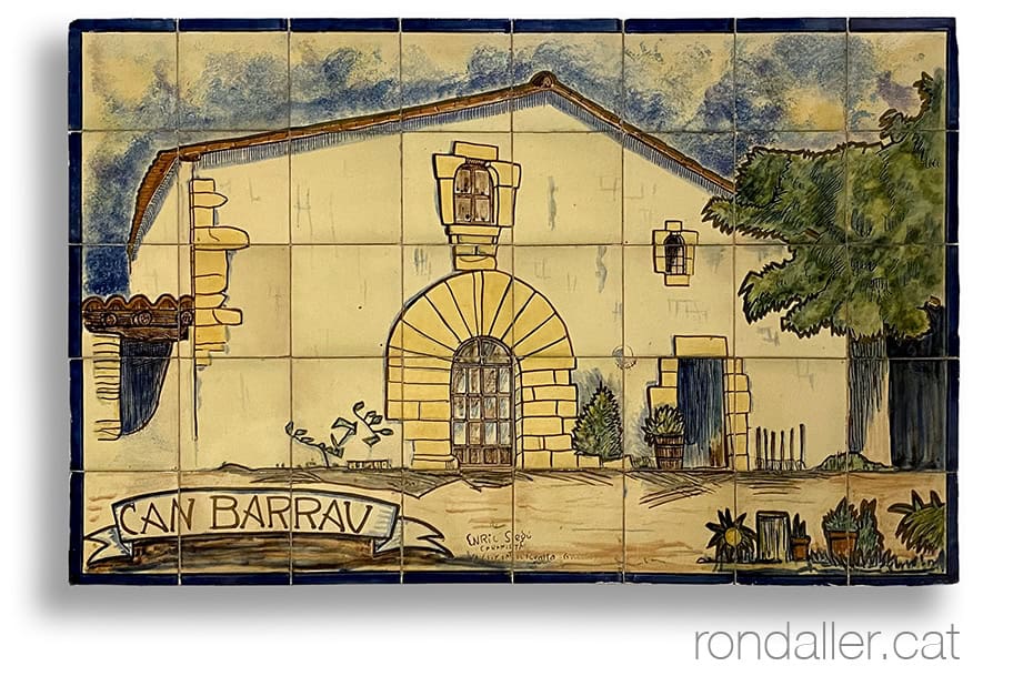 Plafó ceràmic amb la imatge de Can Barrau, una de les masies històriques a Argentona.
