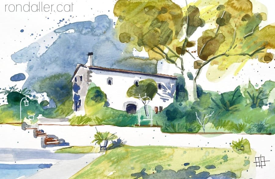 Aquarel·la amb una vista de la masia de Can Pau Brut, també coneguda com a Mas Ballot de la Pujada.