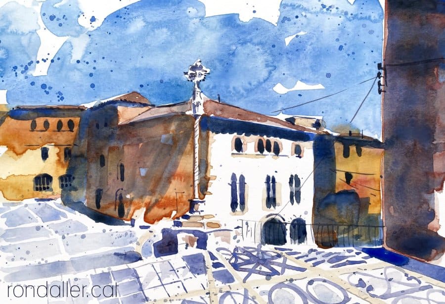 Aquarel·la amb una vista del barri antic de Montblanc.