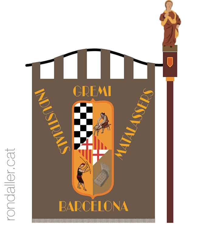 Dibuix amb l'estendard del Gremi de Matalassers de Barcelona.