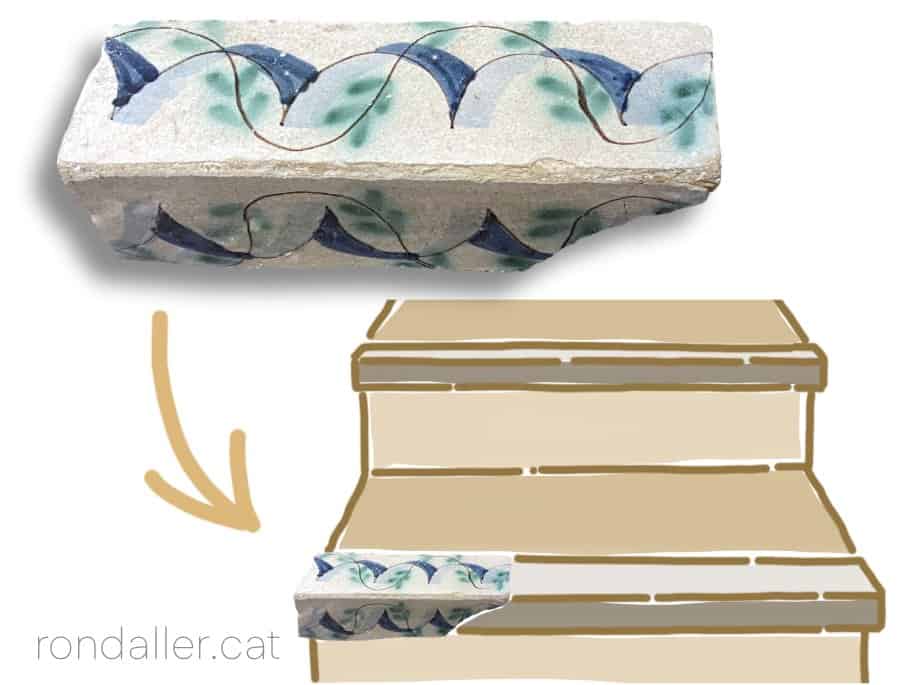 Detall d'un mamperlà, peça que reforçava i embellia els graons de les escales.