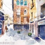 Aquarel·la amb una vista del carrer de la Ciutat, popularment conegut com a carrer Major.