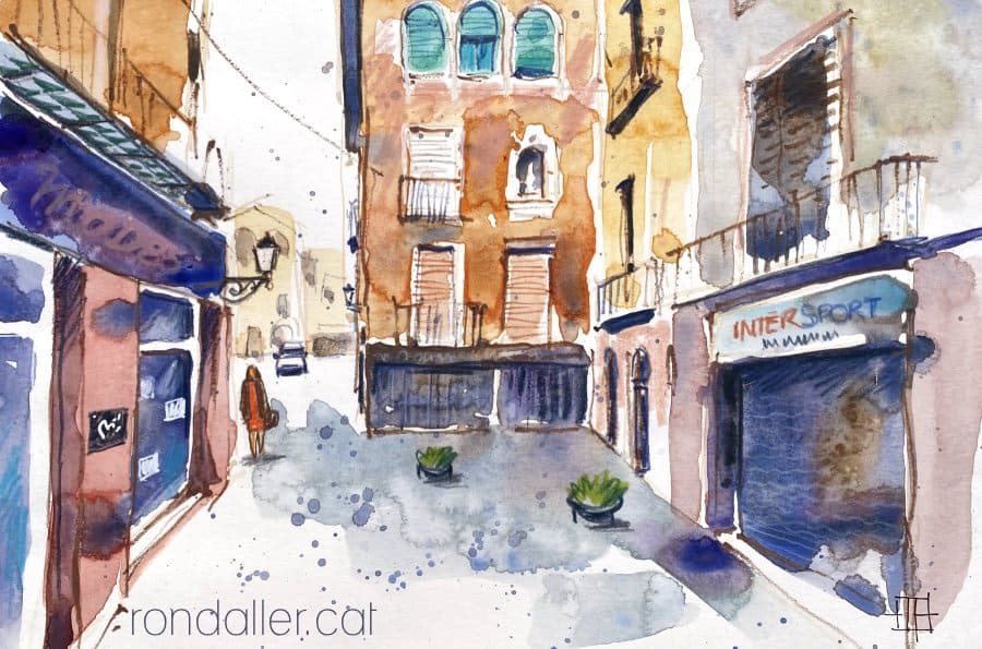 Aquarel·la amb una vista del carrer de la Ciutat, popularment conegut com a carrer Major.