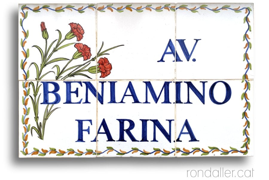 Plaques de carrer a Vilassar de Mar. Avinguda Beniamino Farina.