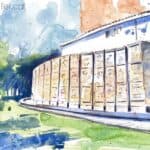 Aquarel·la amb una vista del monument creat per Carles Planas i Pons.