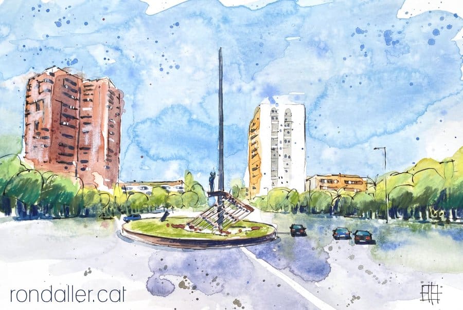 Aquarel·la amb una vista de la plaça de la República de Barcelona.