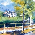 Aquarel·la amb una panoràmica de la finca de Ramiro Busquets.