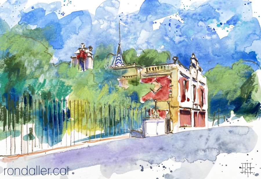 Aquarel·la amb una vista de la torre modernista de Can Llopis.