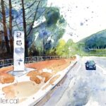 Aquarel·la amb una vista de la situació de l'obra de Domènec Fita.