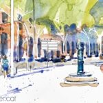 Aquarel·la amb una vista del passeig de Picasso a Barcelona.