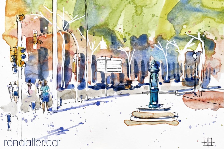 Aquarel·la amb una vista del passeig de Picasso a Barcelona.