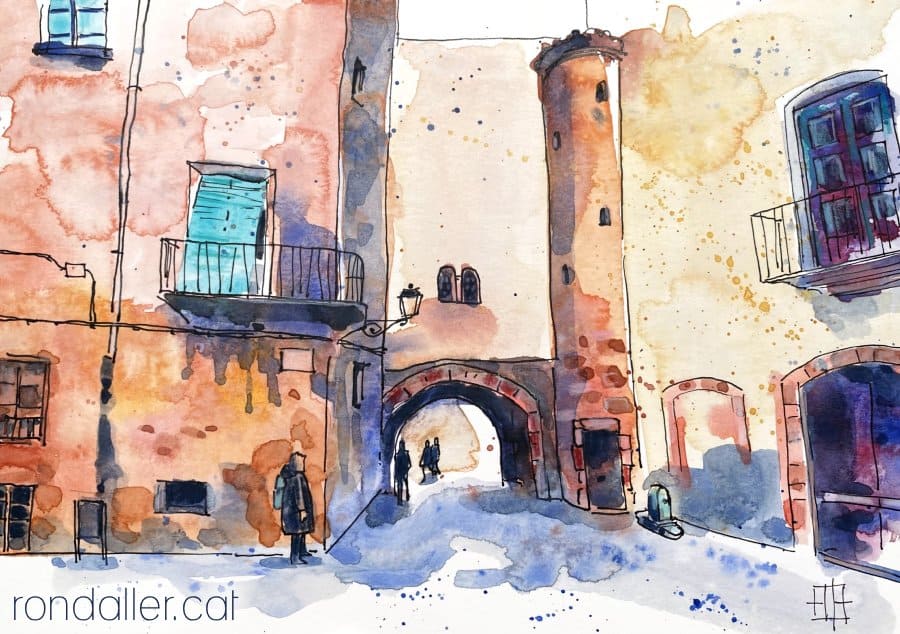Aquarel·la amb una vista del portal de la Saura.