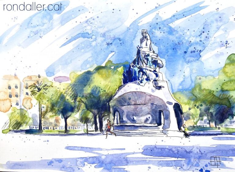 Aquarel·la amb una vista de la plaça de Tetuan de Barcelona.