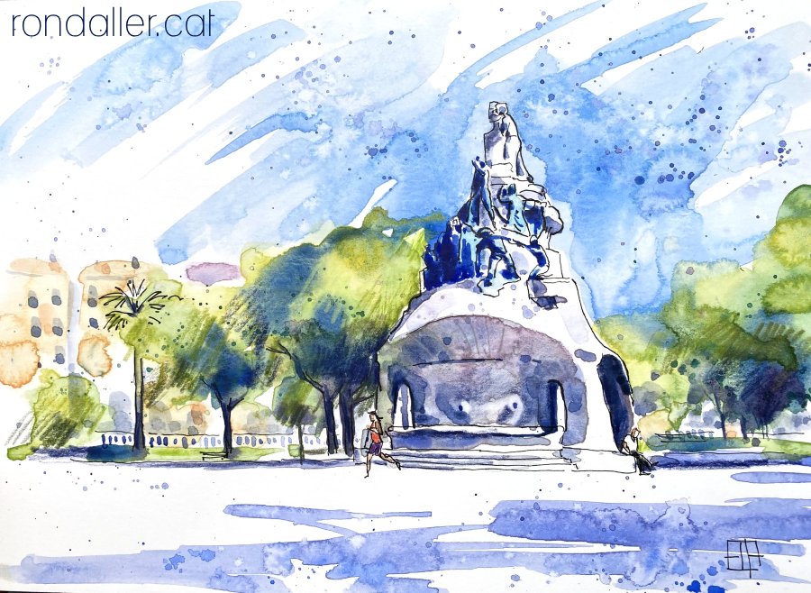 Aquarel·la amb una vista de la plaça de Tetuan de Barcelona.