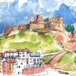 Aquarel·la amb una vista de la població i la fortificació de Cardona.