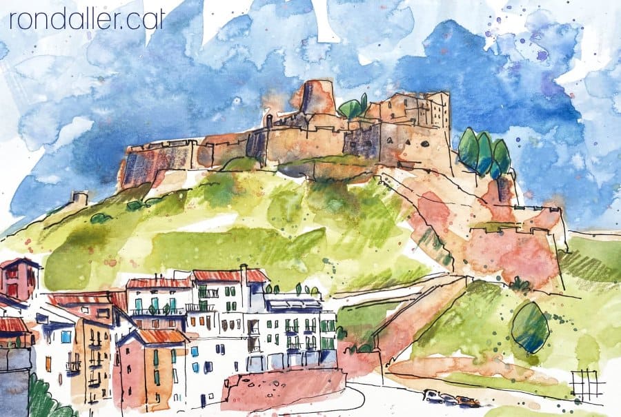 Aquarel·la amb una vista de la població i la fortificació de Cardona.