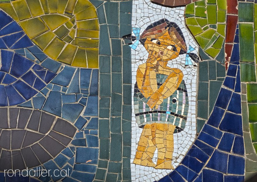 Detall del mosaic d'Armand Olivé-Milián al carrer Velàzquez de Mataró, actualment desaparegut.