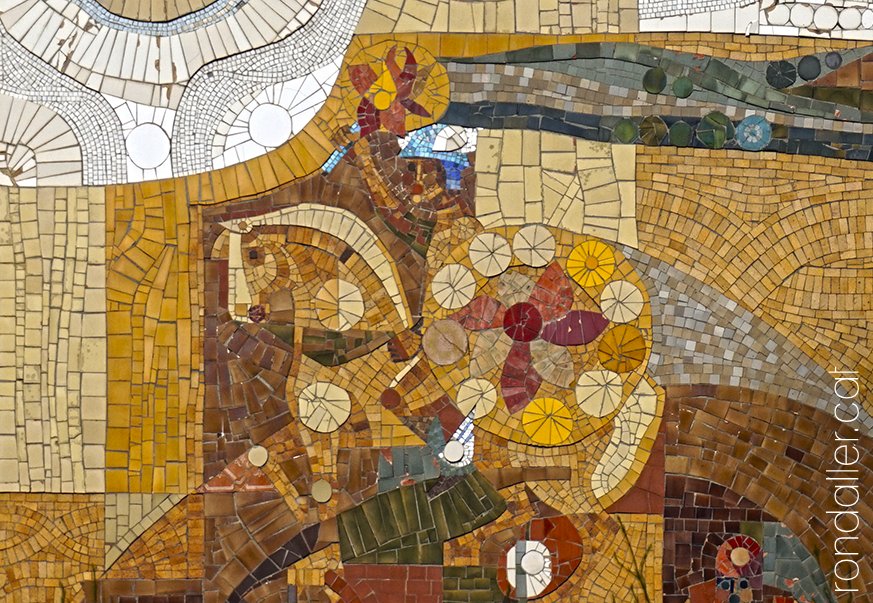 Detall del mosaic d'Armand Olivé-Milián al carrer Velàzquez de Mataró, actualment desaparegut.