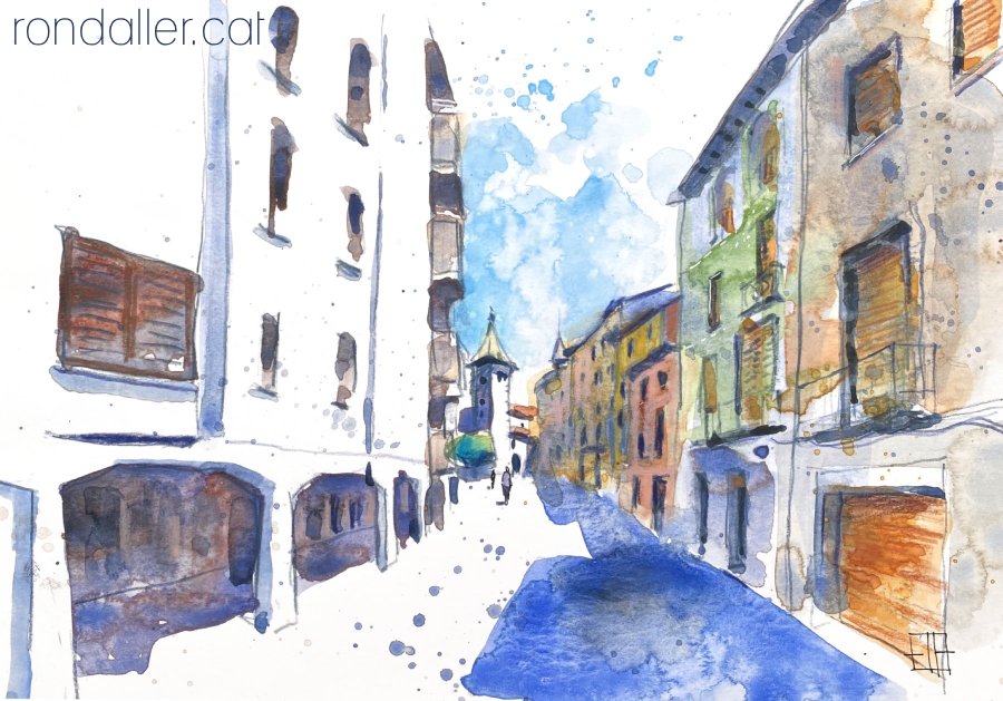 Aquarel·la amb una vista del carrer de Sant Feliu.